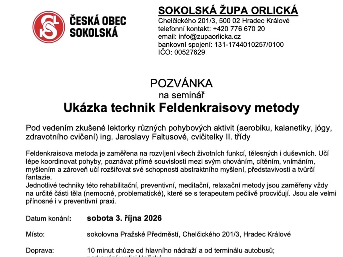Pozvánka na seminář Ukázka technik Feldenkraisovy metody